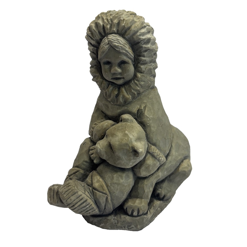 Vintage‎ Glacial Ice Age Sculptures, Alaska Figurine, Eskimo Child With Bear Cub